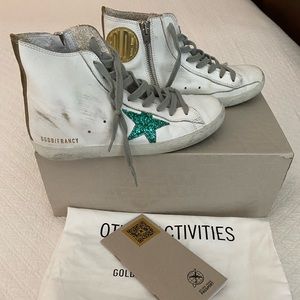 Golden Goose Francy Sneaker with teal glitter star, 37 IT (7.5-8 US)
